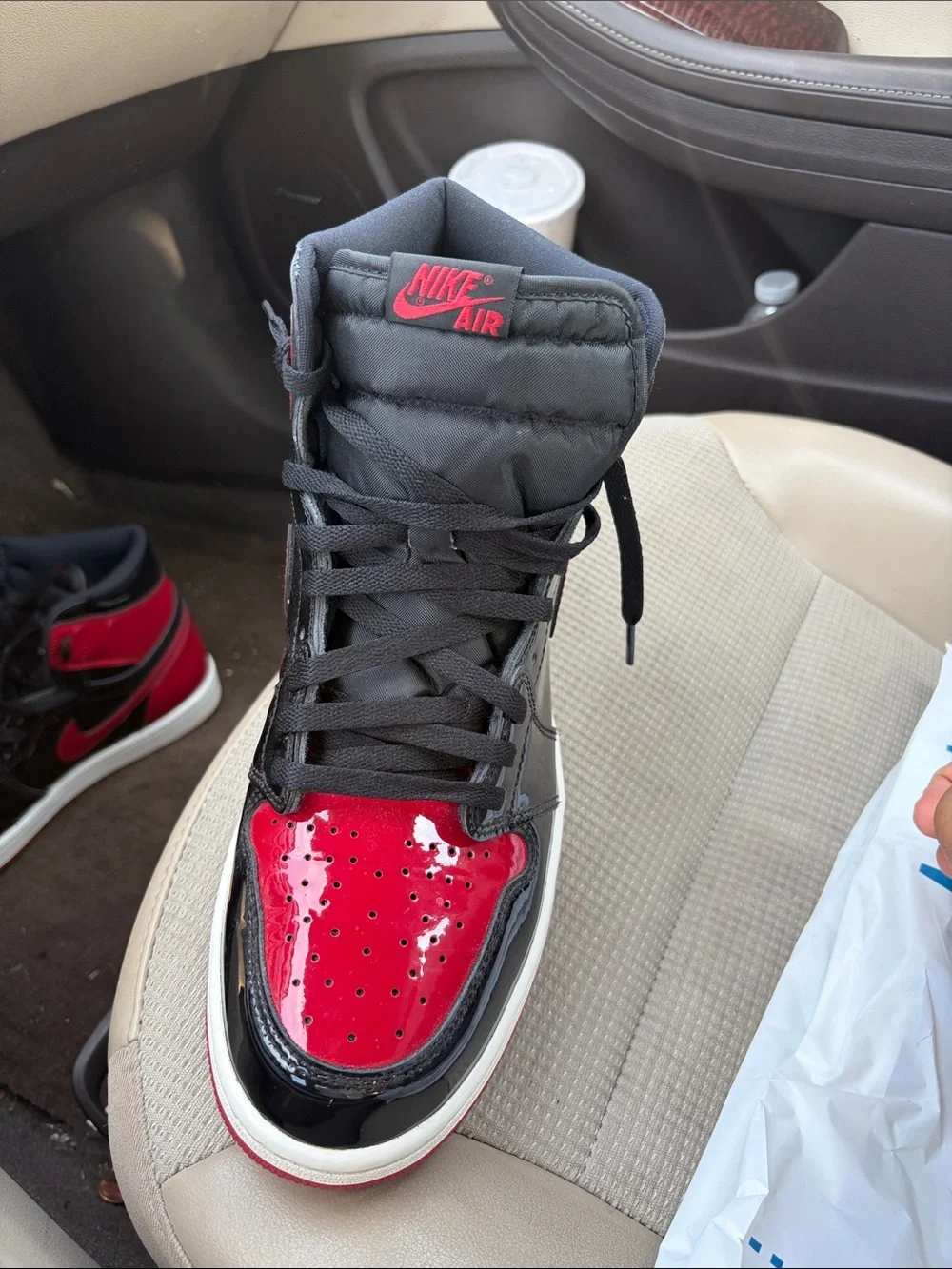 Jordan Men's High-Top Sneakers in Black & Red Patent Leather